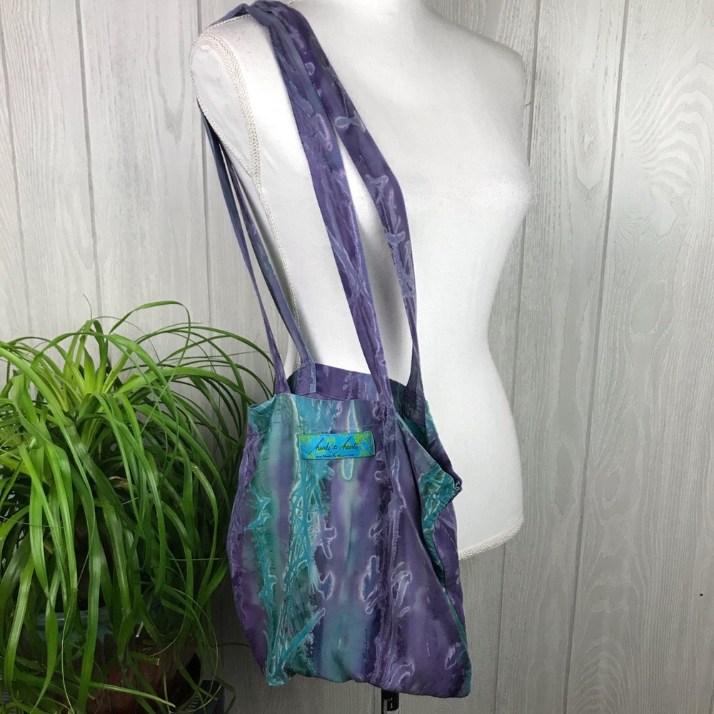 Hands to Hearts boho tie dye shoulder tote bag